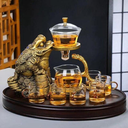 طقم إبريق شاي ضفدع زجاجي فريد على الطراز الصيني