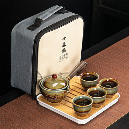 ערכת תה נסיעות ניידת קרמיקה - קומקום טה 360 ספינינג אוטומטי - ארוז מתנה