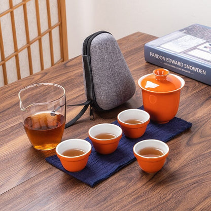 Cerâmica Portátil Kung Fu Copa Kuai Ke Conjunto de chá - Viagem para o bule ao ar livre com xícaras de chá - Viaje Gaiwan Tea Set com xícaras e caneca