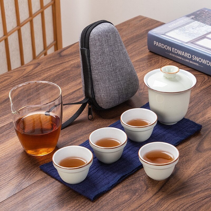 Ceramiczny przenośny kung fu herbaty Kuai ke zestaw herbaty - Travel Outdoor Teapot z herbatą - Zestaw herbaty Gajwan z filiżankami i kubkiem