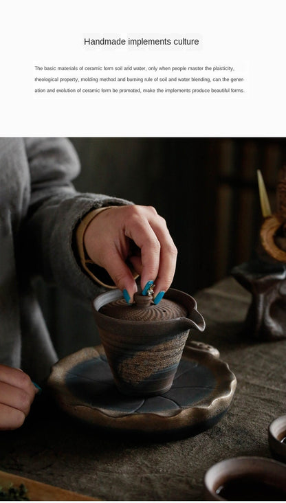 Gaiwan – théière en grès fait à la main, Pot à chapeau Unique, glaçage en fer, capacité de 140ml