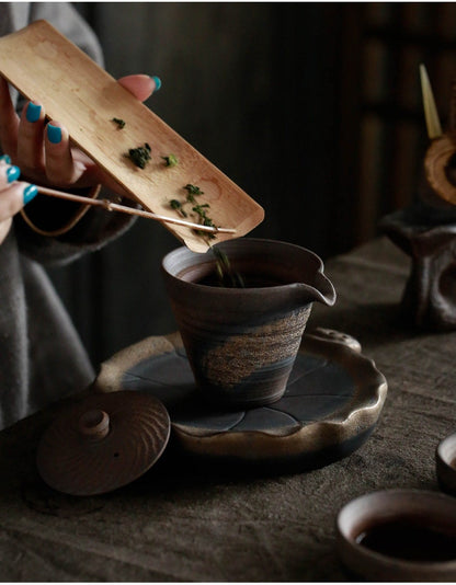Gaiwan – théière en grès fait à la main, Pot à chapeau Unique, glaçage en fer, capacité de 140ml