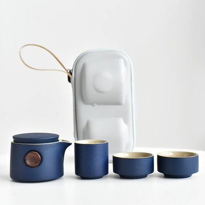 Porcellana Tè portatile Set di teiere da viaggio in ceramica Cuppa di tè cinese Kung Fu e piattino set di teiera bollitore