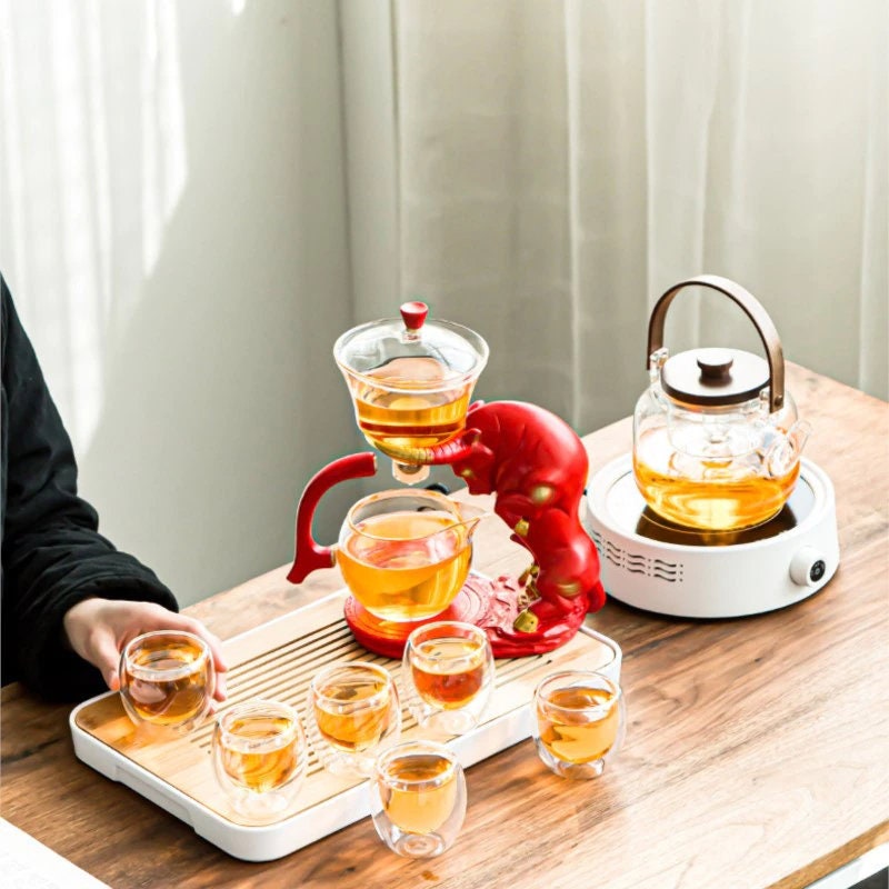 طقم شاي زجاجي مقاوم للحرارة صاعد