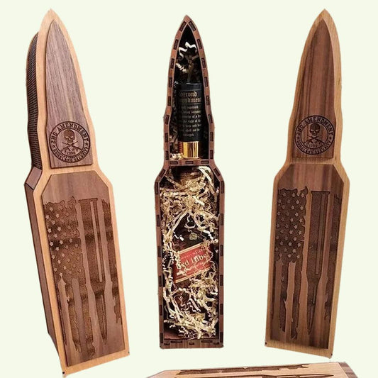 2. endring Whisky Holder Bullet Flag Wine Holder Wooden Flag Box Gun Lover Decor