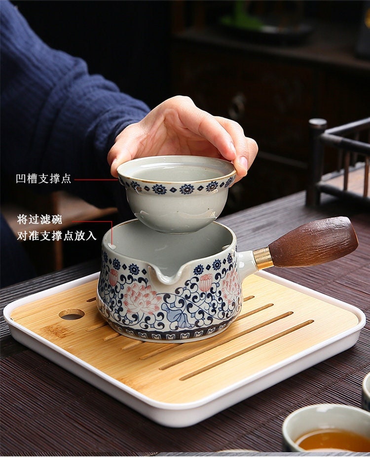 Service à thé de voyage portable en céramique chinoise 360