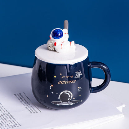 Astronauta fatta a mano grande tazza per uomini con coperchio per caffè e tè 450 ml