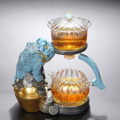 مجموعة إبريق الشاي الضفدع إبريق شاي زجاجي فريد من نوعه على الطراز الصيني إبريق الشاي المغناطيسي