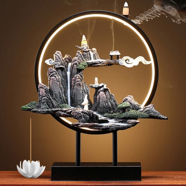 Skrivebordslampe Nighlight keramisk lotus røgelse brænder LED LAMP Moderne Rockery