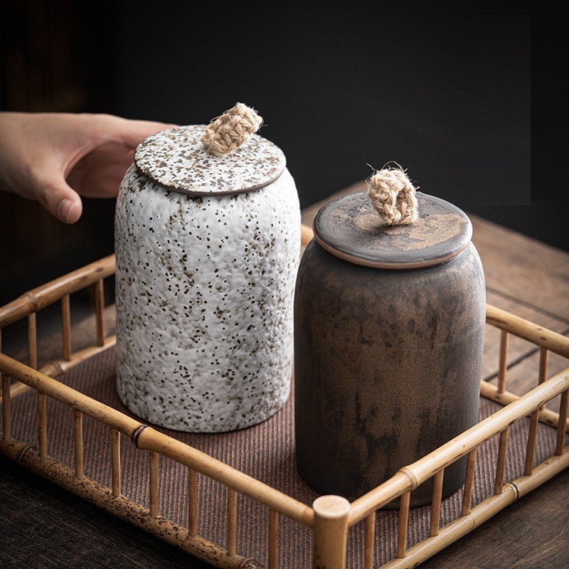 Lata de latas de chá e recipiente de chá de cerâmica | Grés retrô