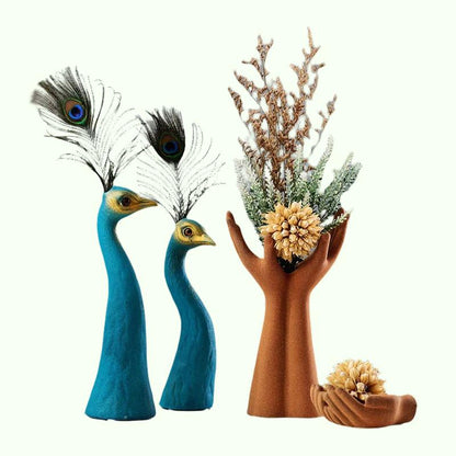 Peacock Mid Century Współczesny wystrój rzeźby wazon nordycki ozdobne ozdoby kwiatowe