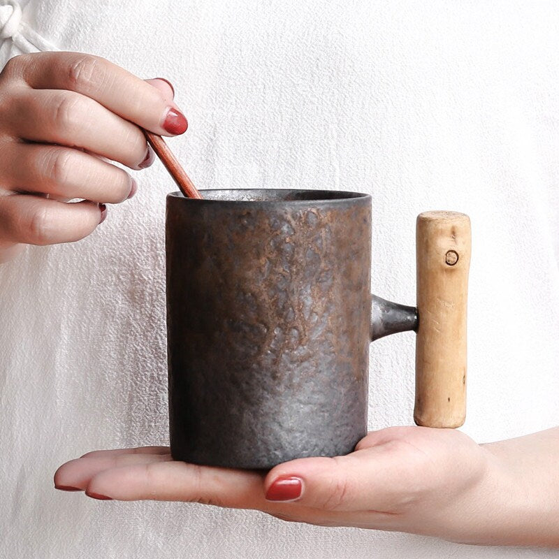 Керамическая винтажная чайная кружка ручной работы