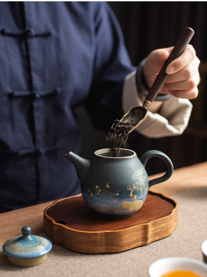 إبريق شاي من السيراميك وعاء شاي صيني غزال ذهبي إبريق شاي من السيراميك - وعاء واحد طقم شاي الكونغ فو المنزلي
