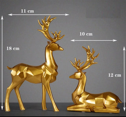 Golden Deer Figurine Animal Statue Sculpture Living Room Decoration - Golden Deer for Home Decor, Housewarming Gift