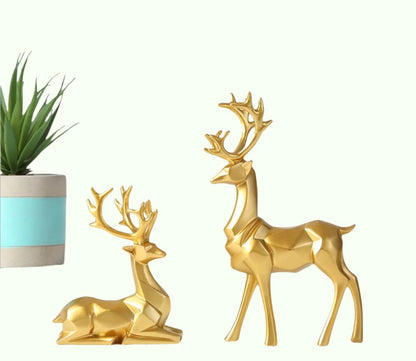 צבי זהב פסל פסל בעלי חיים פיסול סלון קישוט - צבי מוזהב לעיצוב בית, מתנה לחימום בית