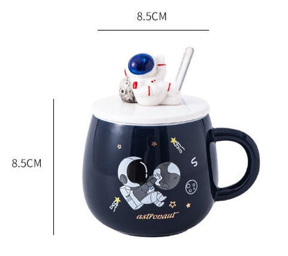 Handgjord astronaut stor mugg för män med lock för kaffe och te 450 ml