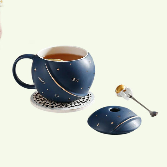 Handgemaakte astronaut grote mok voor mannen met deksel voor koffie en thee 450 ml