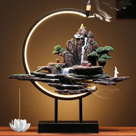 Desk Lamp Nighlight Ceramic Lotus Incense Burner Led Lamp Modern Rockery