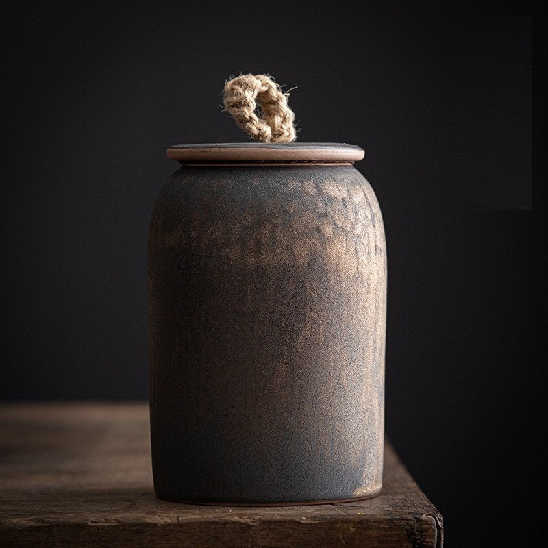 Ceramiczny pojemnik na herbatę i kawa Canister | Kamionka retro