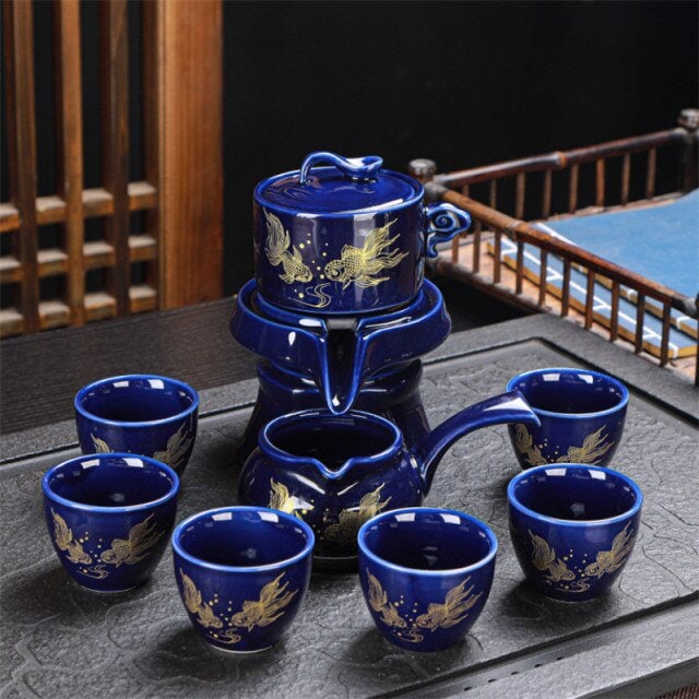 ACACUSS Oriental Chinese Gongfu Tea Set Unique TeaPot Lazy Stone Mill Automatic Ceramic Tea Set - ACACUSS