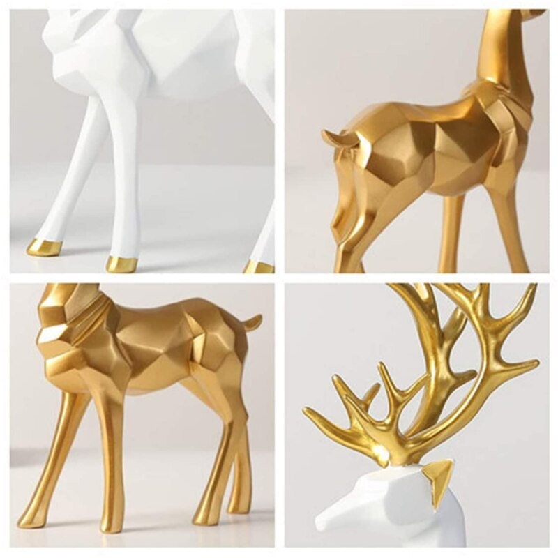 Golden Deer Figurine Animal Statue Sculpture Living Room Decoration - Golden Deer for Home Decor, Housewarming Gift